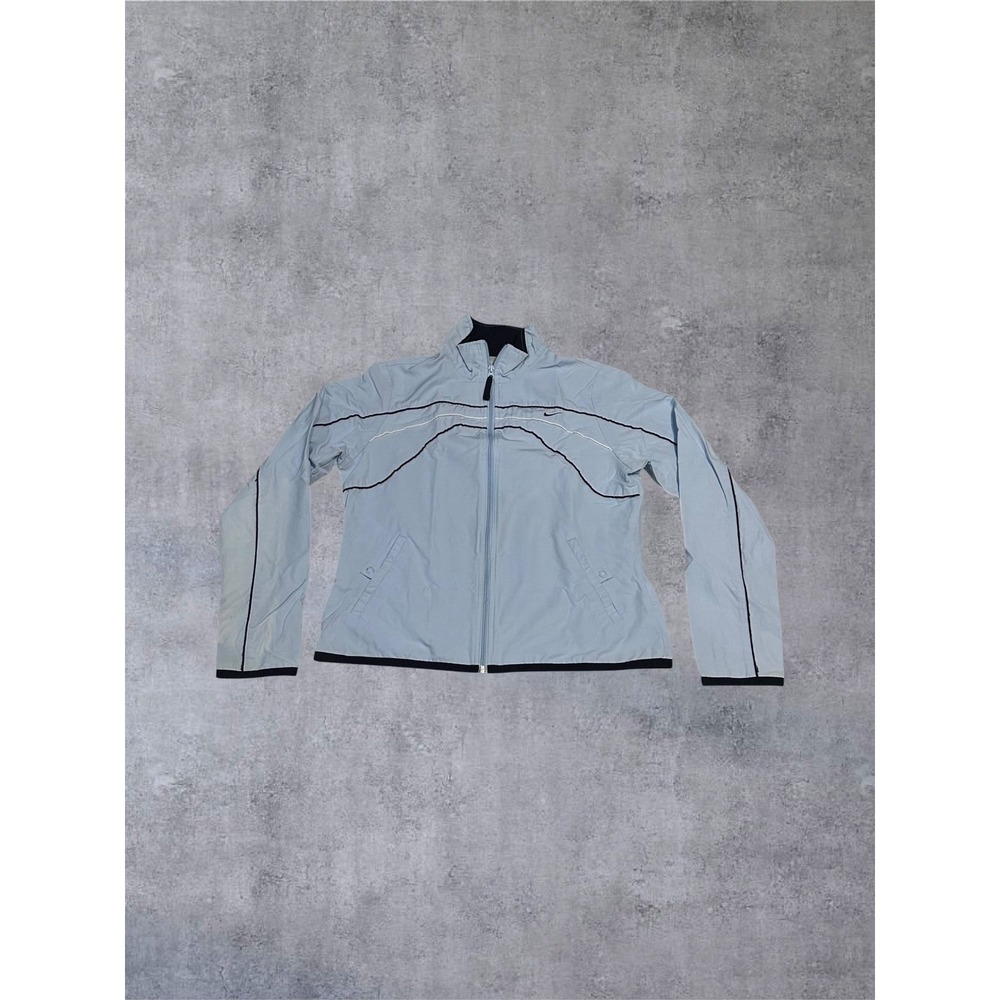 Nike Track Jacket Women M Baby Blue Full Zip Piping Windbreaker Sporty